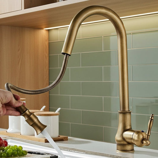 BRONZEFLOW – Küchenarmatur mit Ausziehfunktion in Antikbronze und Touchsensor 0