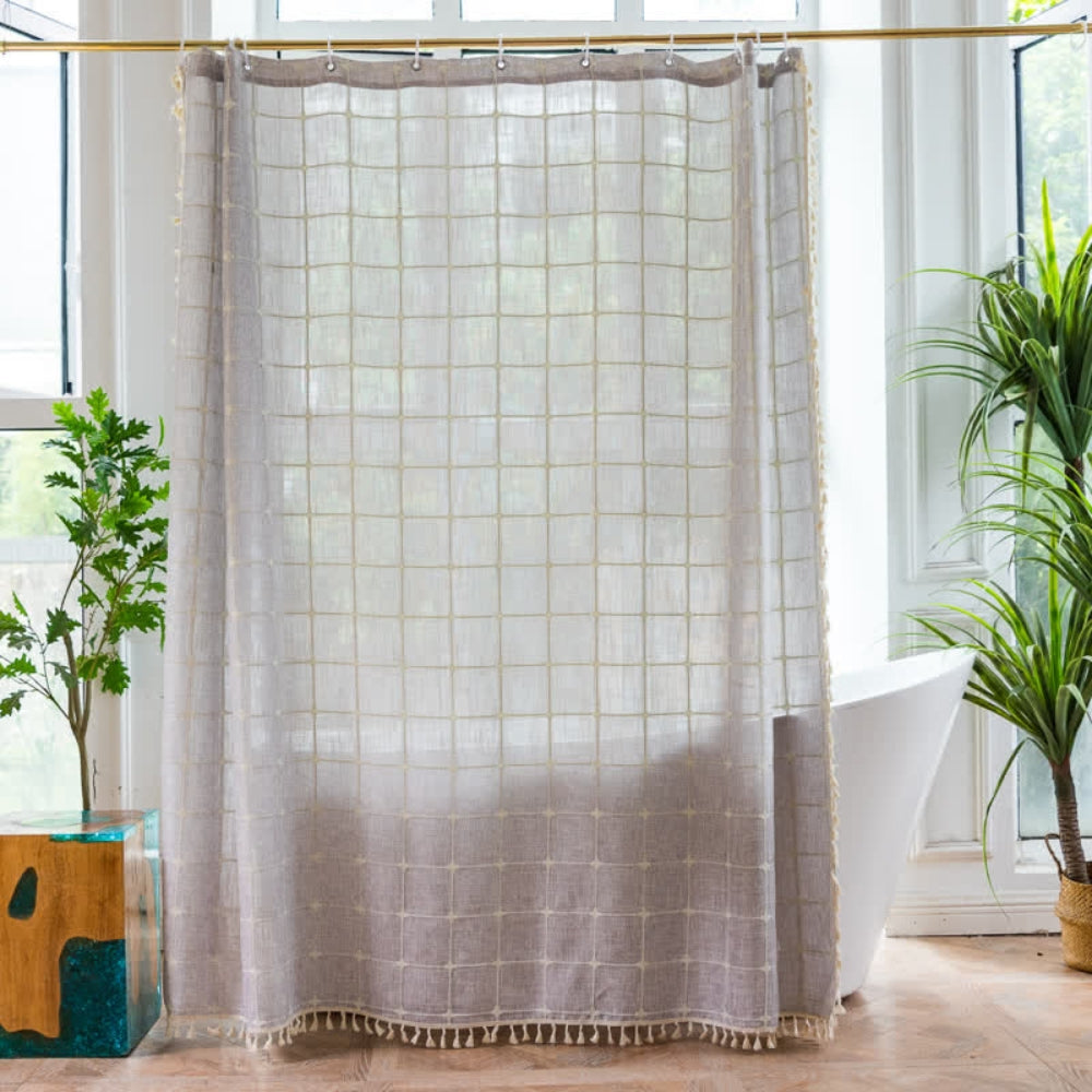 COTTONHAVEN Shower Curtain - Soft cotton shower curtain with fringes for cosy bathrooms