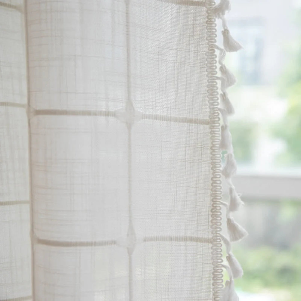 COTTONHAVEN Shower Curtain - Soft cotton shower curtain with fringes for cosy bathrooms