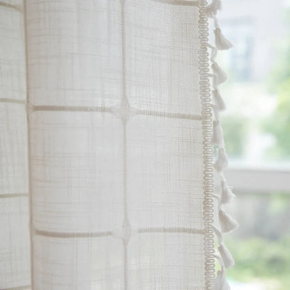 COTTONHAVEN Shower Curtain - Soft cotton shower curtain with fringes for cosy bathrooms