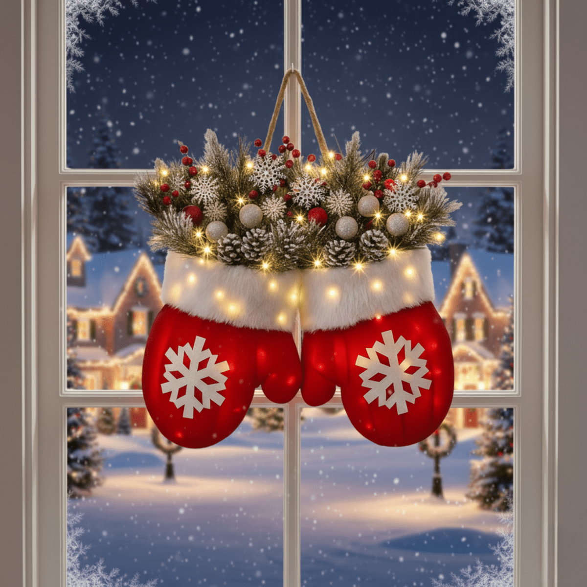 Beleuchteter Weihnachtskranz – Fäustlingsform mit 120 LEDs und Timer für die Weihnachtsdekoration 0