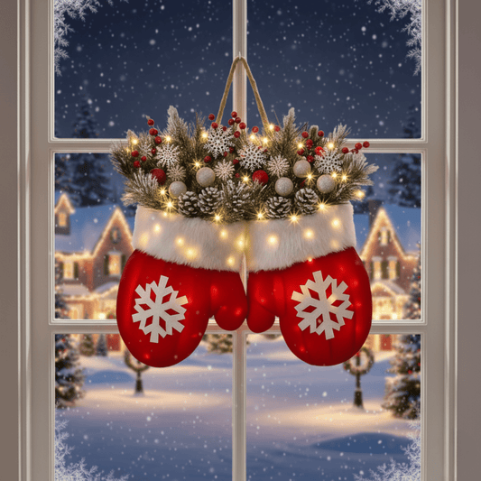 Beleuchteter Weihnachtskranz – Fäustlingsform mit 120 LEDs und Timer für die Weihnachtsdekoration 0