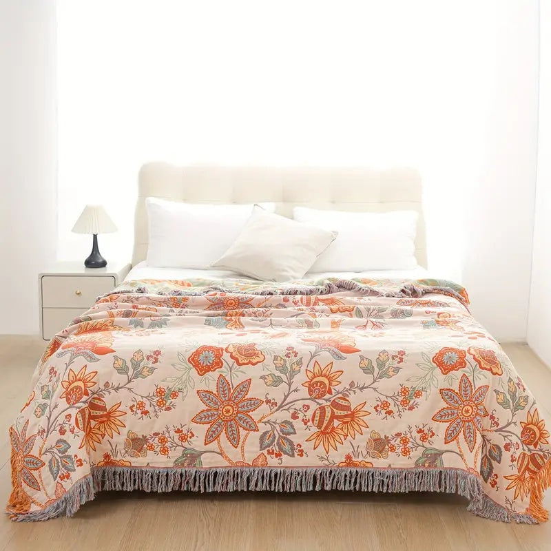 Boho-Chic – Baumwoll Wurfdecke mit floralem Muster