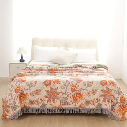 Boho-Chic – Baumwoll Wurfdecke mit floralem Muster