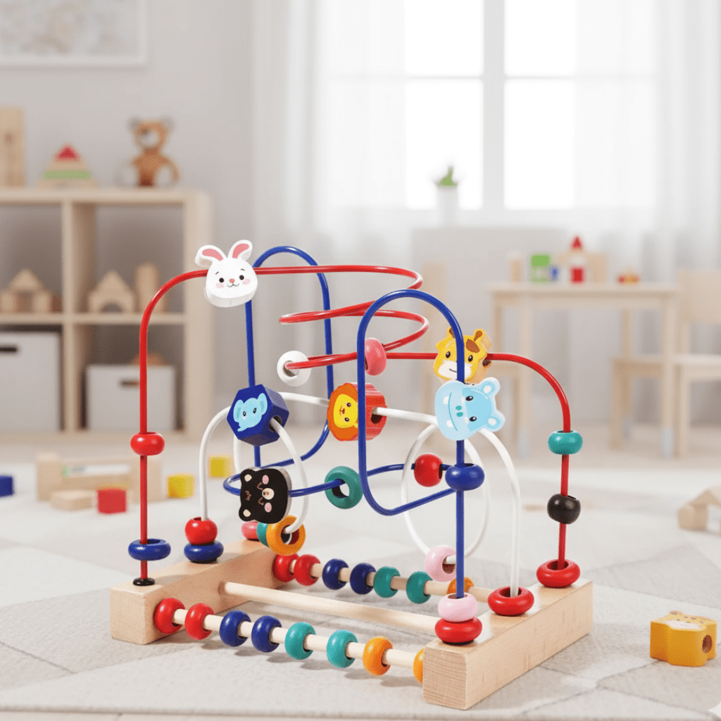 Buntes Holzperlenlabyrinth & Abakus Lernspielzeug für 2-3 Jährige – Montessori Spielzeug ab 2 Jahren 0