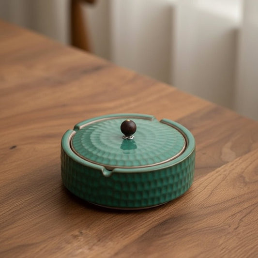 CALMCOAL – Minimalistischer Keramikaschenbecher mit Holzdeckel 0