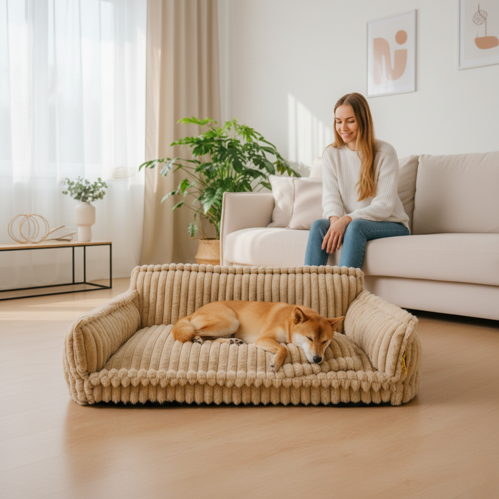CANILUX – Orthopädisches Hundebett mit erhöhter Kopfstütze & weichem Kissen 2