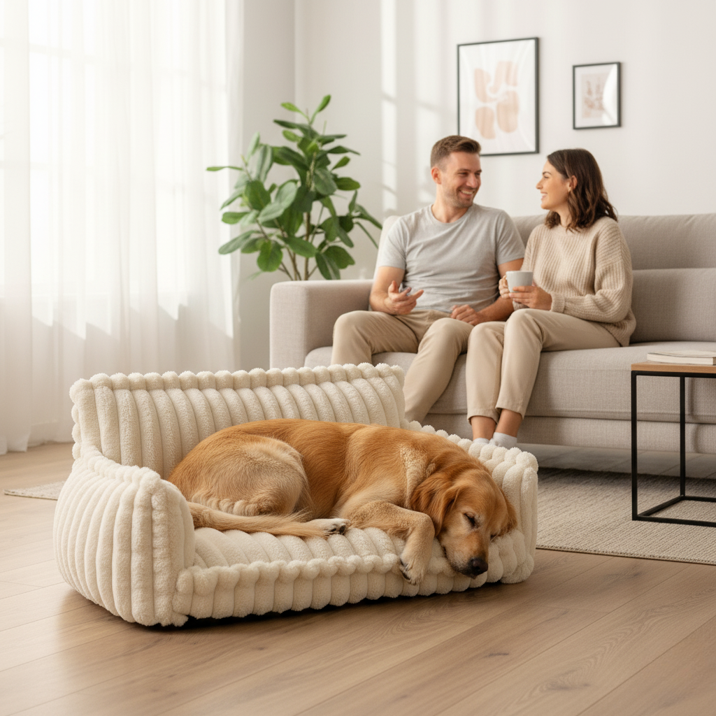 CANILUX – Orthopädisches Hundebett mit erhöhter Kopfstütze & weichem Kissen 3