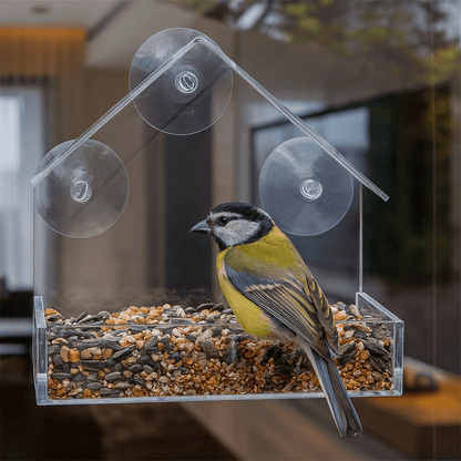 CLEARNEST – Transparenter Fenster-Vogelfutterspender mit Saugnäpfen 3