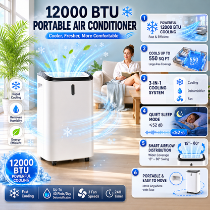 CLIMAFLOW - Tragbare Klimaanlage 12000 BTU mit Kühl- und Entfeuchtungsfunktion 2