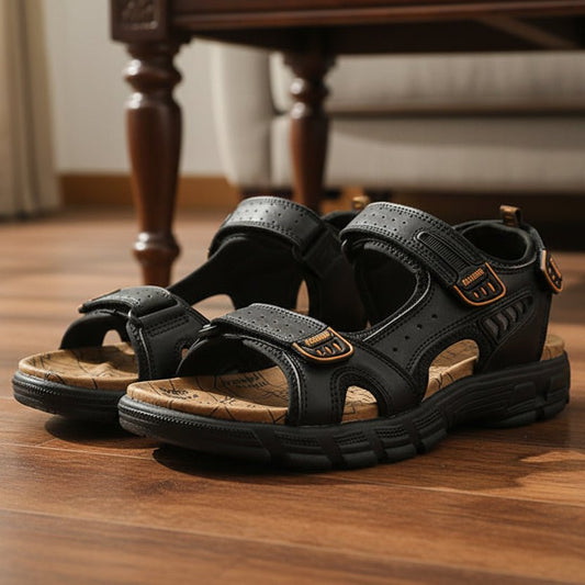 COMFLEUR – Ergonomische Herren-Ledersandalen mit gepolsterter Unterstützung und Klettverschluss 0