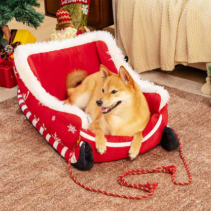 COMFYCLAUS – Weihnachtsschlitten-Hundebett mit Plüsch-Kristallsamt und Anti-Rutsch-Unterseite 1