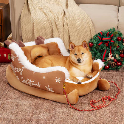 COMFYCLAUS – Weihnachtsschlitten-Hundebett mit Plüsch-Kristallsamt und Anti-Rutsch-Unterseite 2