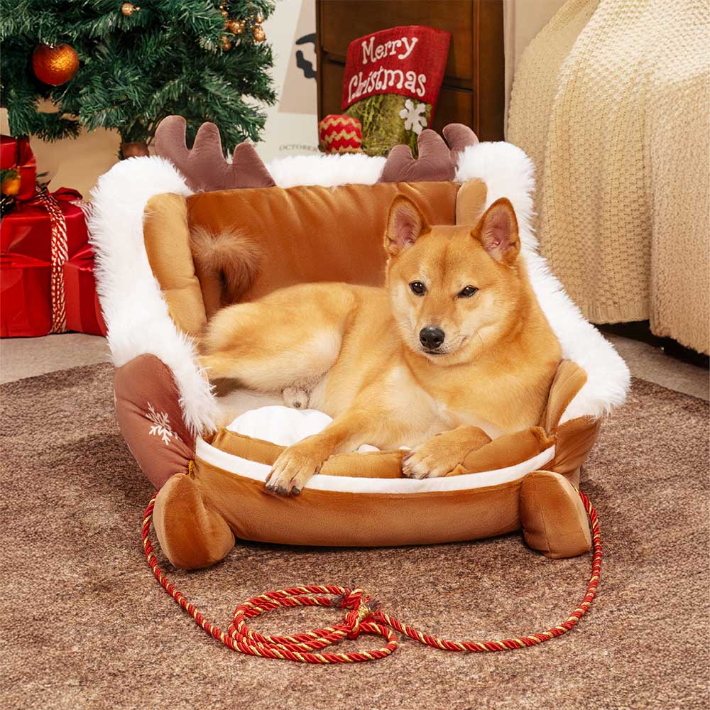 COMFYCLAUS – Weihnachtsschlitten-Hundebett mit Plüsch-Kristallsamt und Anti-Rutsch-Unterseite 6