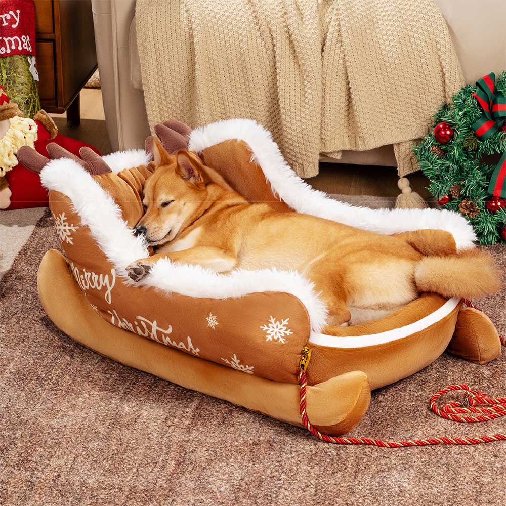 COMFYCLAUS – Weihnachtsschlitten-Hundebett mit Plüsch-Kristallsamt und Anti-Rutsch-Unterseite 7