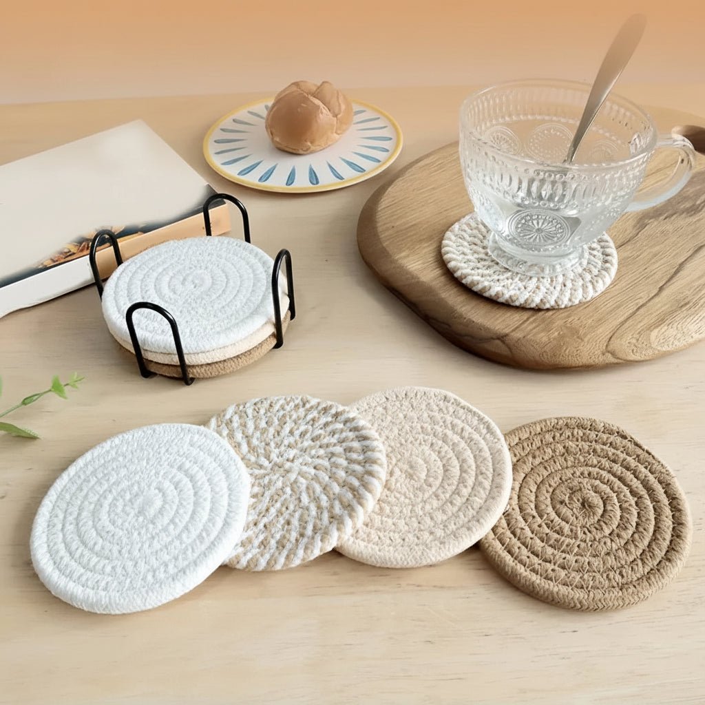 COTONIQ Glasuntersetzer – Saugfähige Baumwolluntersetzer im Minimalistischen Design, 4er Set 5