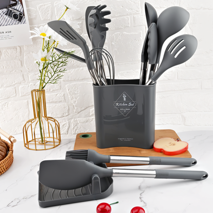 CULINARA PRO – 12-delig siliconen keukengerei set met roestvrijstalen handgrepen voor moeiteloos koken