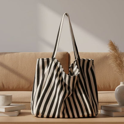 TOTEVA – Bolsa de rayas con forma estable y cómodas correas largas para el hombro