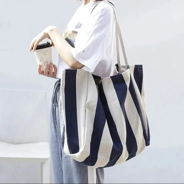 TOTEVA – Bolsa de rayas con forma estable y cómodas correas largas para el hombro