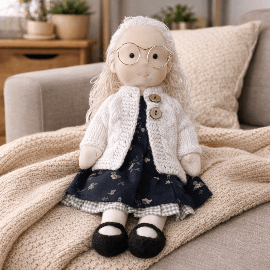 Elora – Bambola Waldorf fatta a mano in cotone per gioco creativo