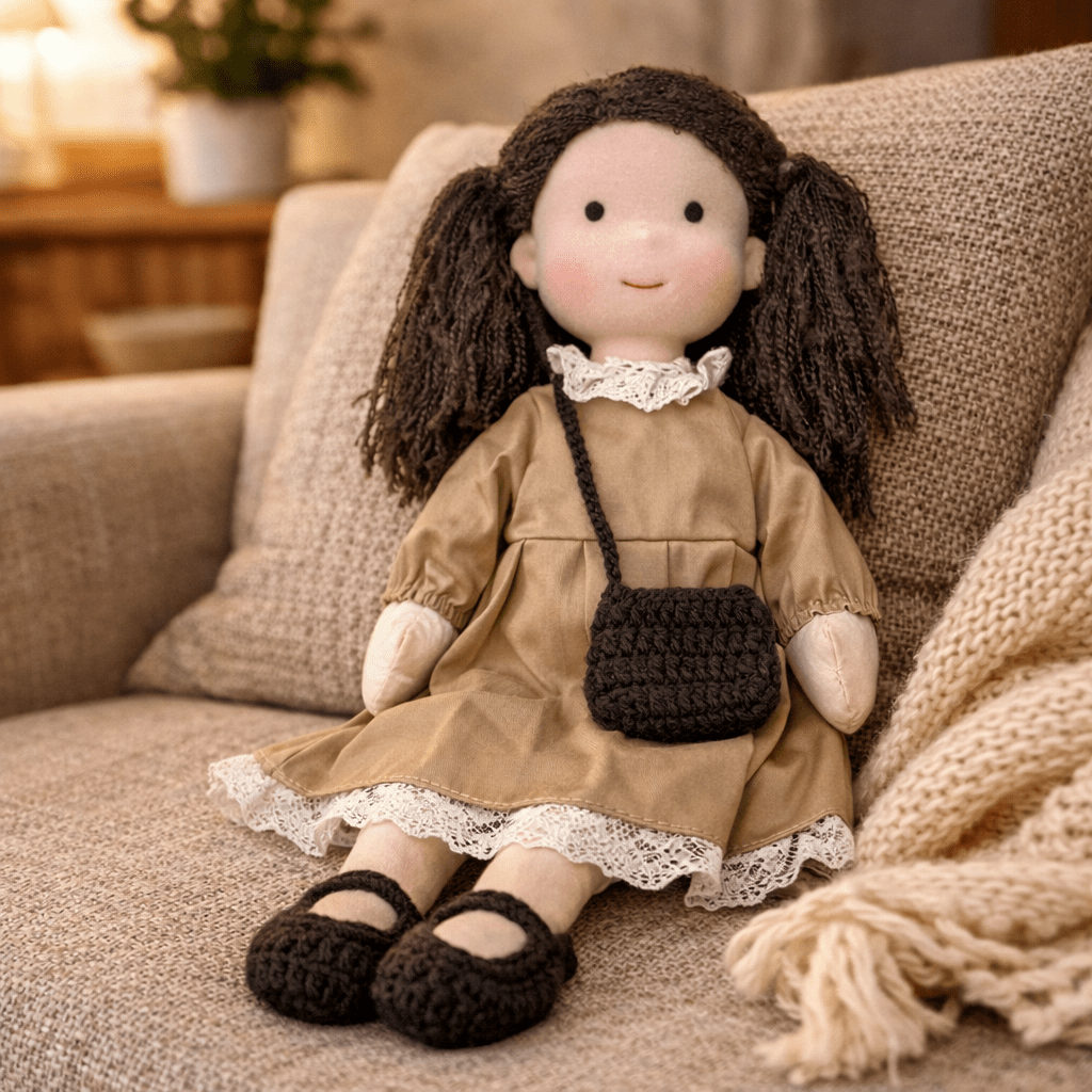 Elora – Bambola Waldorf fatta a mano in cotone per gioco creativo