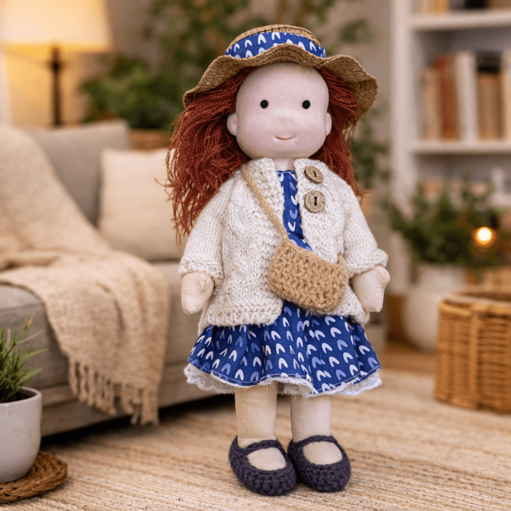 Elora – Bambola Waldorf fatta a mano in cotone per gioco creativo