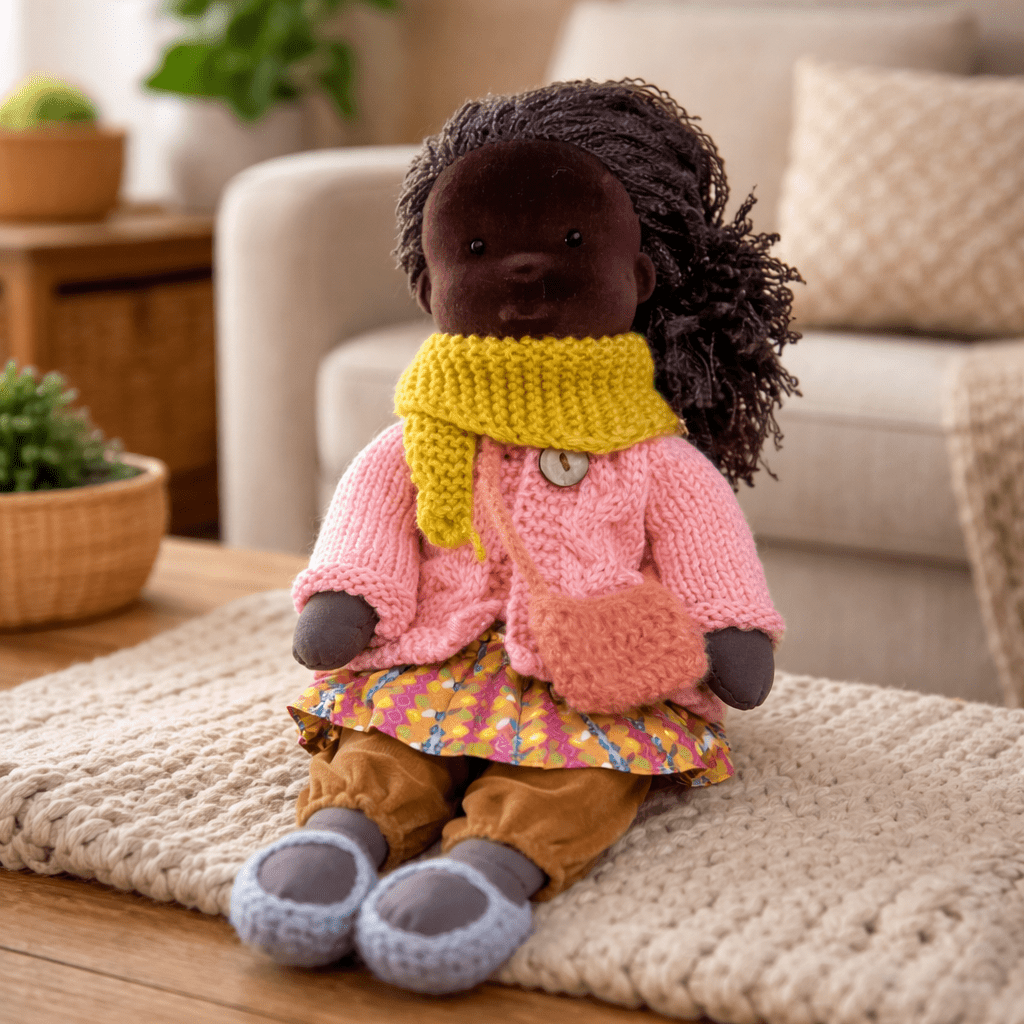 Elora – Bambola Waldorf fatta a mano in cotone per gioco creativo