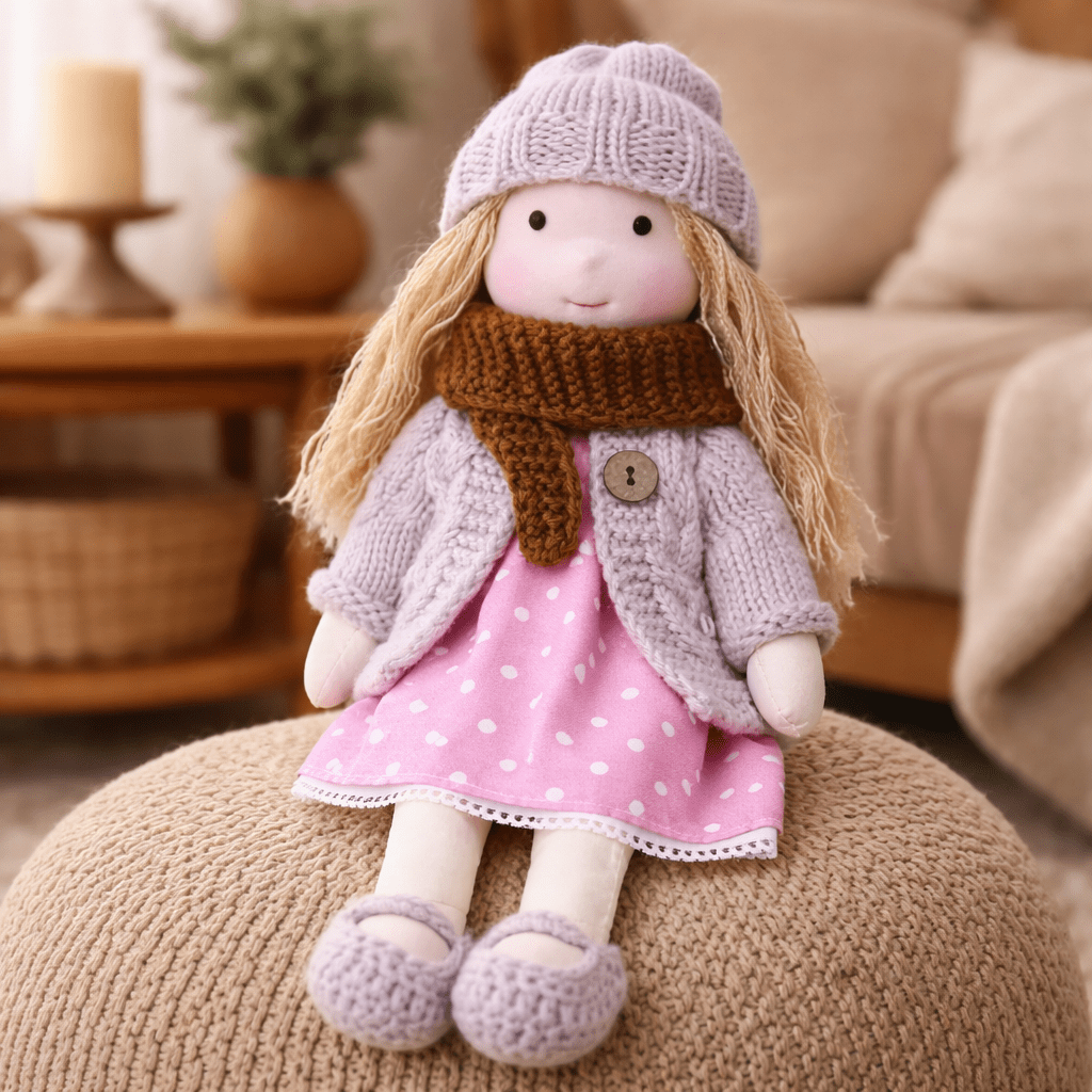 Elora – Bambola Waldorf fatta a mano in cotone per gioco creativo