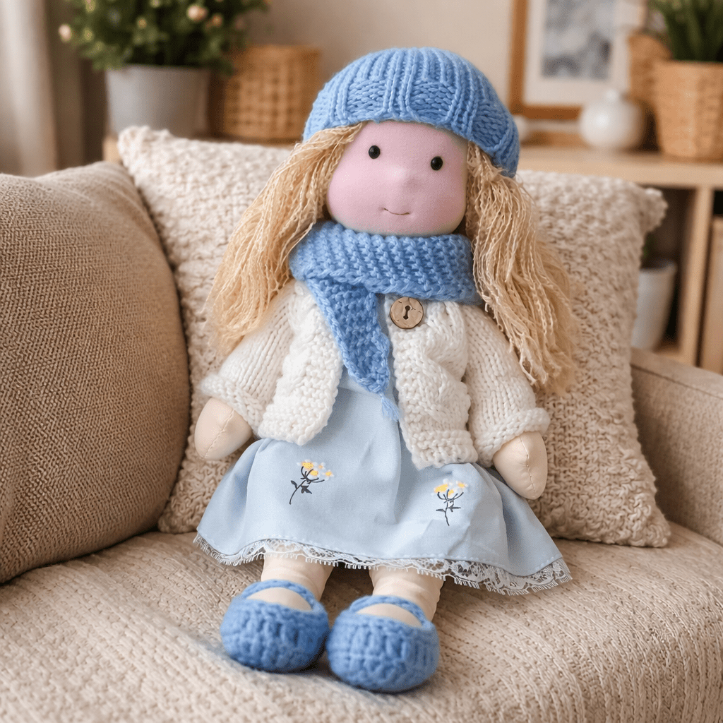 Elora – Bambola Waldorf fatta a mano in cotone per gioco creativo
