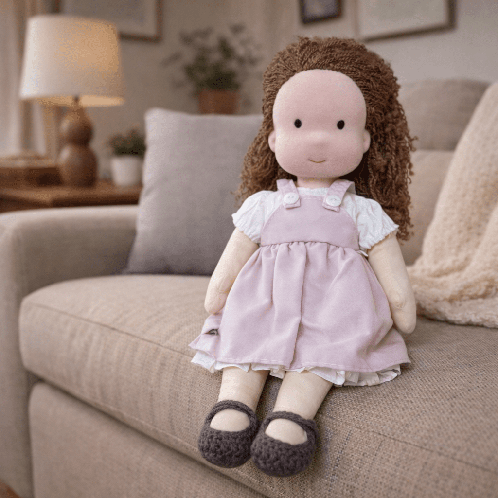 Elora – Bambola Waldorf fatta a mano in cotone per gioco creativo