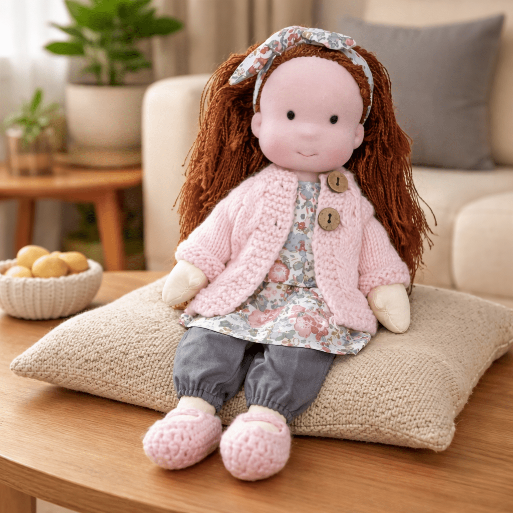 Elora – Bambola Waldorf fatta a mano in cotone per gioco creativo