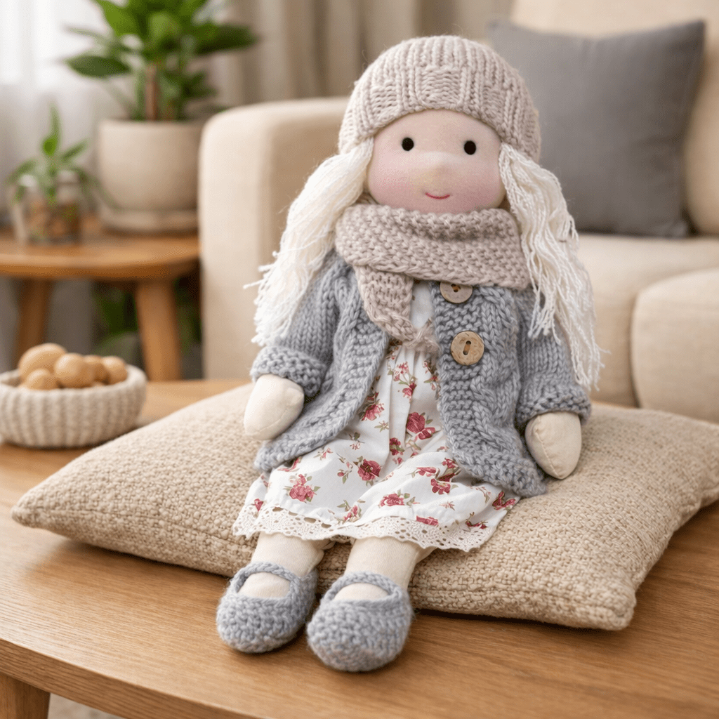 Elora – Bambola Waldorf fatta a mano in cotone per gioco creativo