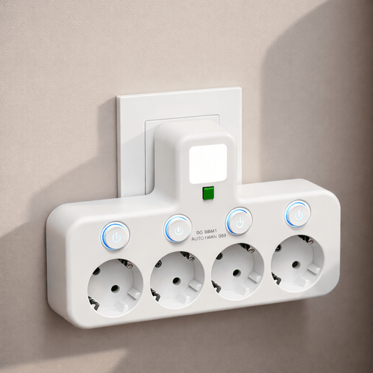 CURRENTIX – Regleta compacta de 4 tomas con función de carga USB y cierre seguro