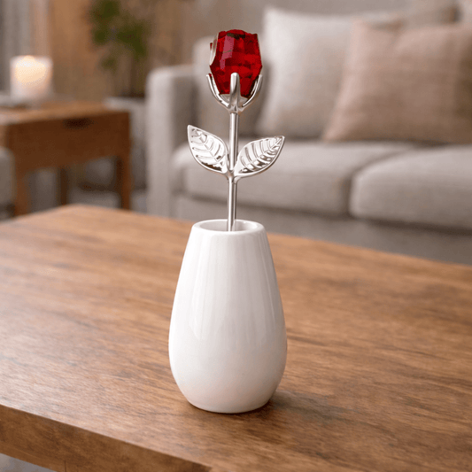 GEMLORA – Élégante rose en cristal comme souvenir intemporel avec tige en or ou en argent