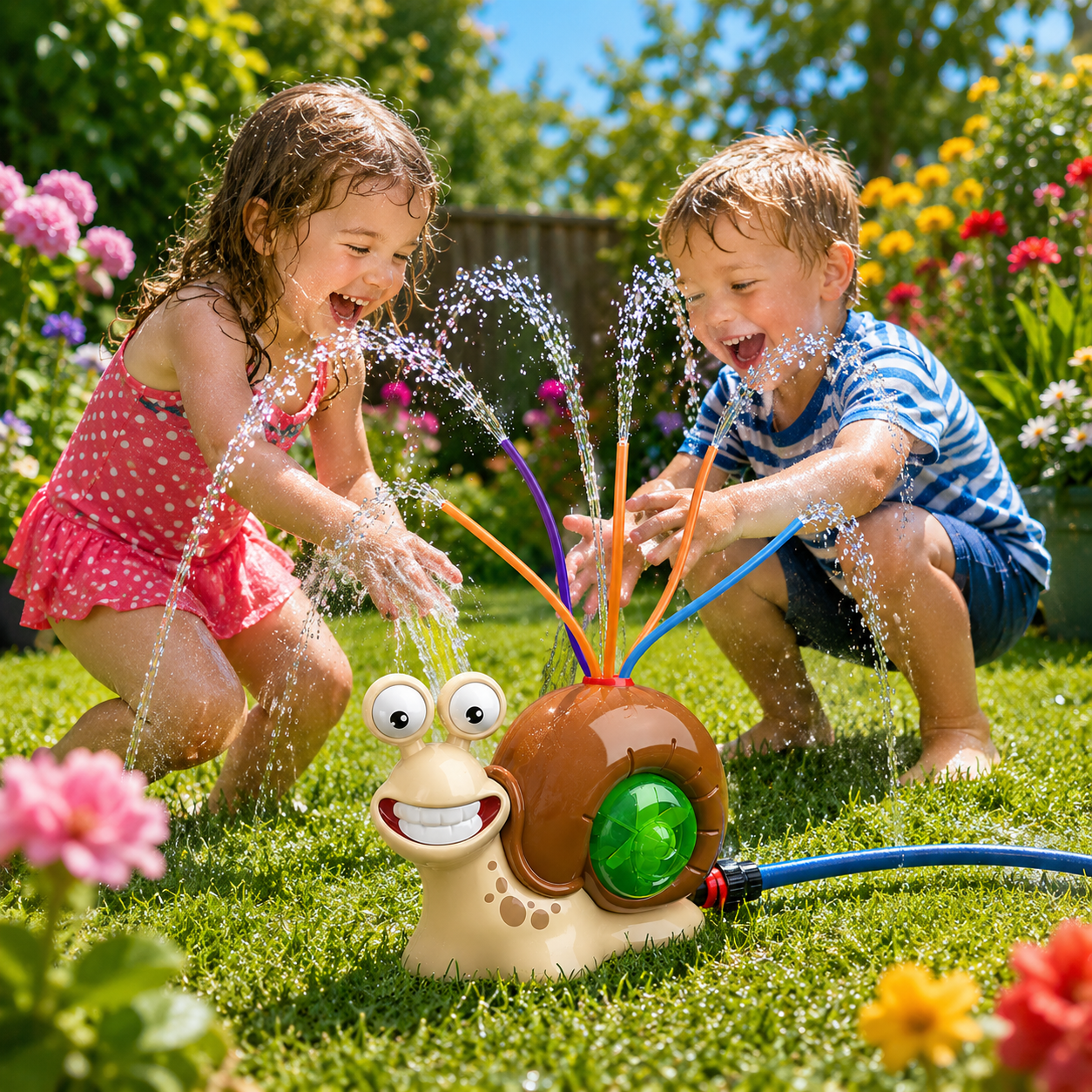 SNAILSPLASH – Bunter Schnecken-Wassersprinkler für fröhlichen Gartenspaß