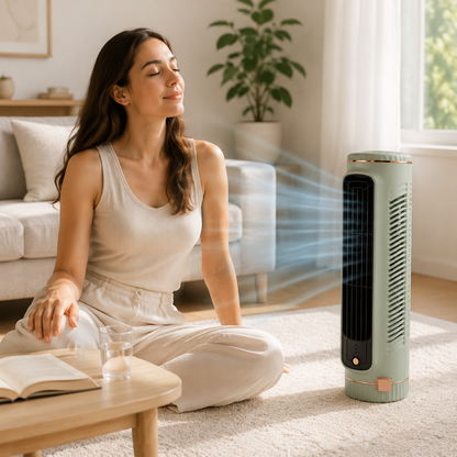 AEROTOWER – Flügelloser Turmventilator für Leise 360° Raumkühlung