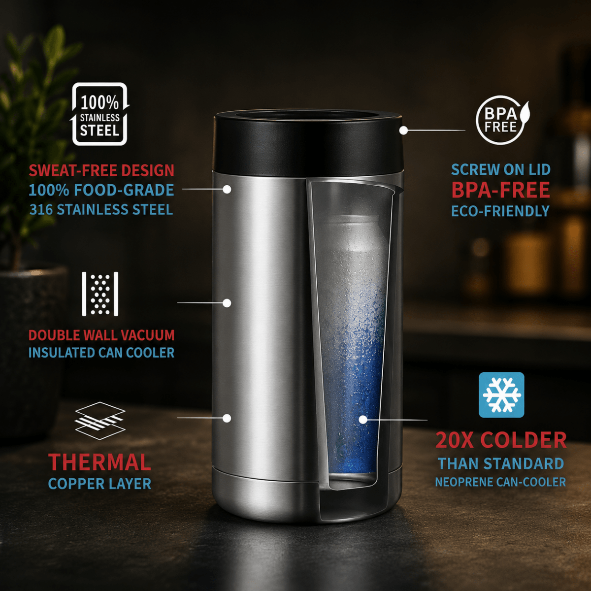 ICEKEEP – Stainless steel can holder for perfect drink cooling on the go