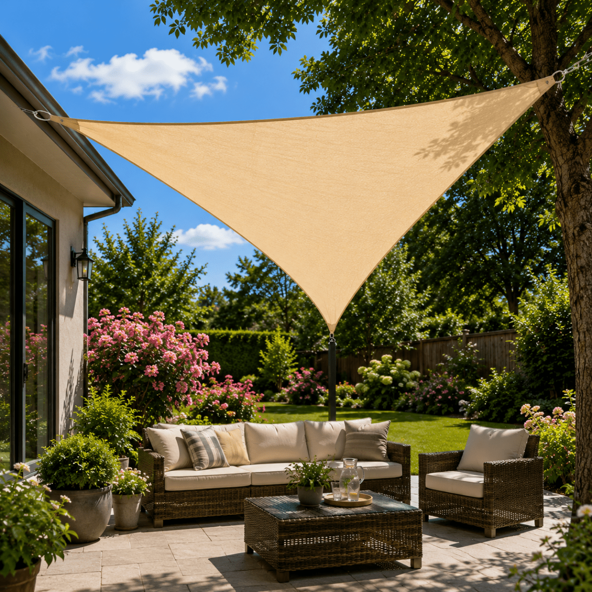 SUNNEST – Dreieckiges Sonnensegel für Garten und Hof