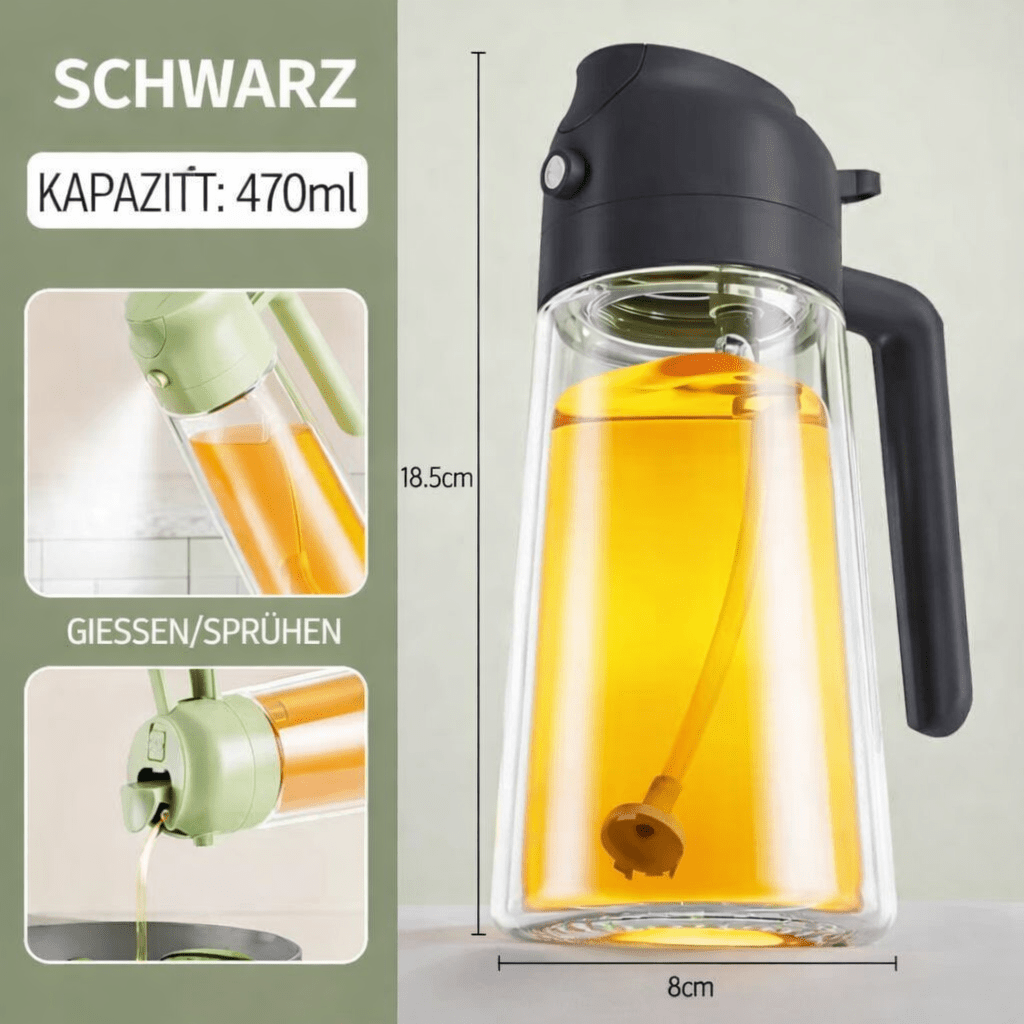 OIL ENJOYMENT – Dark green glass oil sprayer for precise healthy cooking