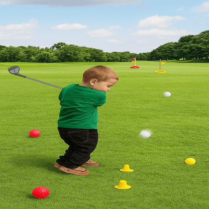 SWINGIQ – Verstellbares Kinder-Golfset mit Teleskopschlägern, 3 Bällen & 2 Zielen für Kinder von 3–8 Jahren