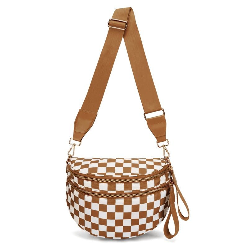 LuxeMosaic Iris Shoulder Bag | Stylish Handbag in Checkerboard Pattern with Adjustable Strap for Essential Everyday Items