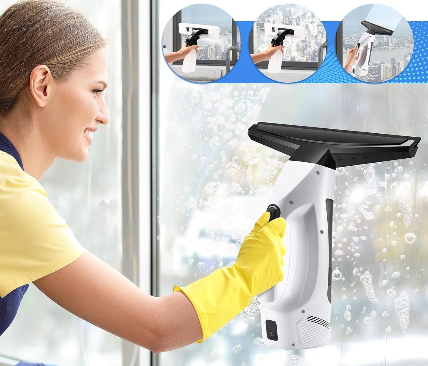 GLASSYON – Schnurloser elektrischer Fensterstaubsauger für streifenfreie Ergebnisse