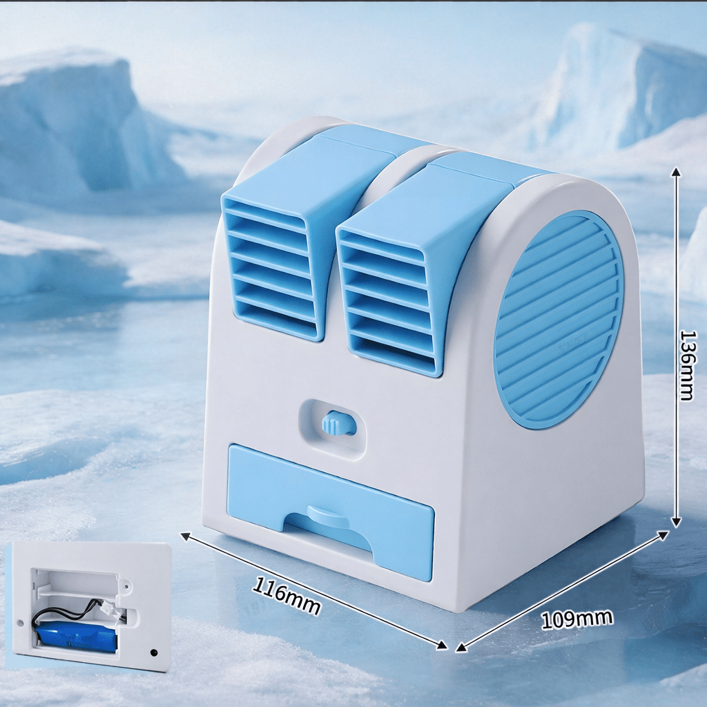 COOLBREEZE – Mini raffreddatore d'aria USB con funzionamento silenzioso e doppia uscita d'aria