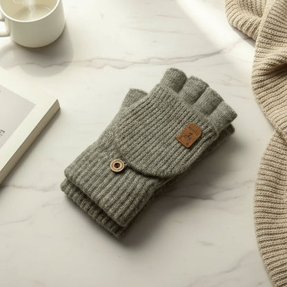 WARMTOUCH – Guantes de invierno de medio dedo con función de pantalla táctil y diseño de punto suave
