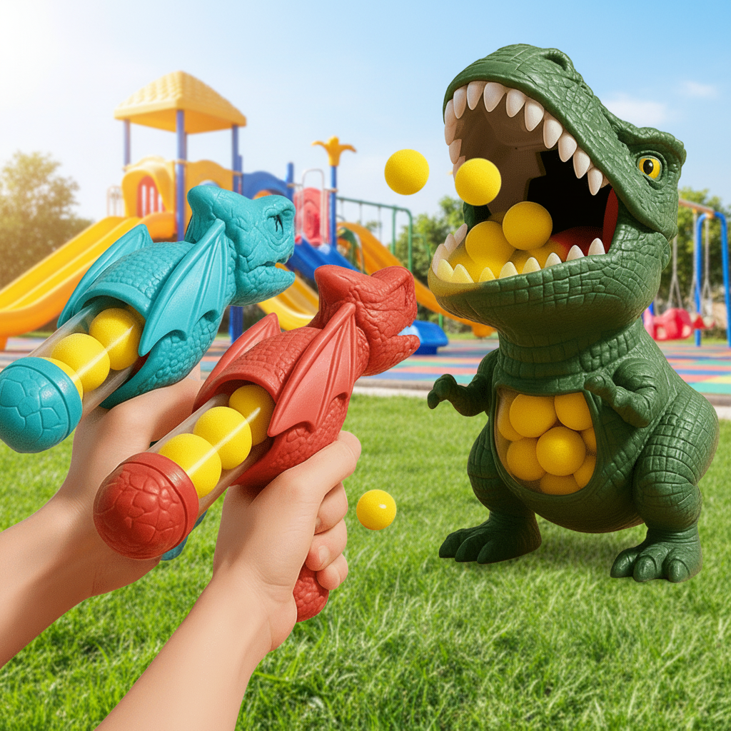 DINO SHOOTER – Dinosaurier-Schießspiel für Kinder mit weichen Schaumstoffbällen und Zielscheibe 4