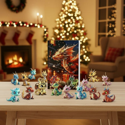 DRAGONTIME – 24-teiliger 2D-Weihnachts-Drachen-Adventskalender mit Acryl-Ornamenten 0