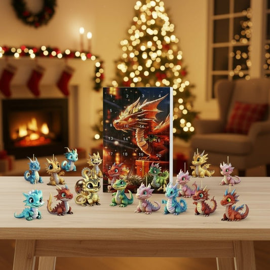 DRAGONTIME – 24-teiliger 2D-Weihnachts-Drachen-Adventskalender mit Acryl-Ornamenten 0
