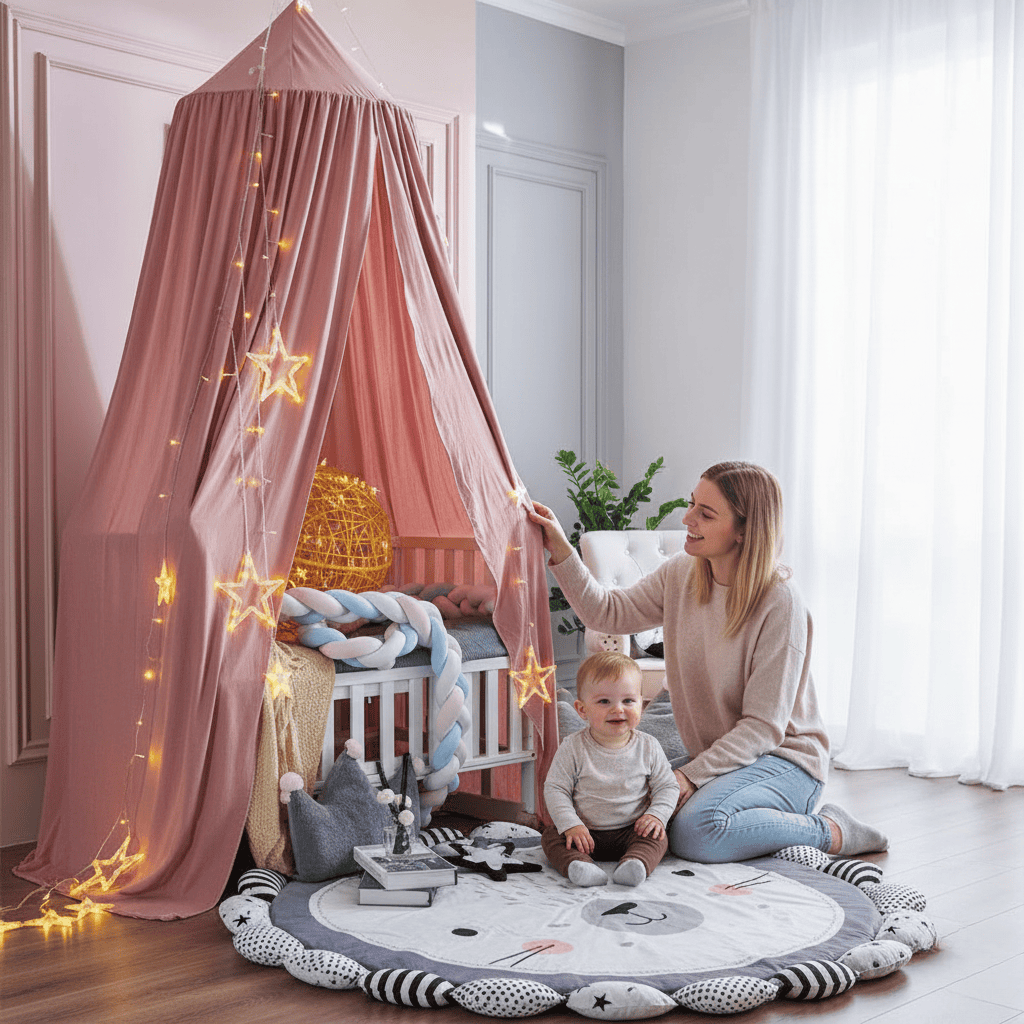 DREAMNEST – Hängender Betthimmel für Kinder mit weichem Stoffdesign 1