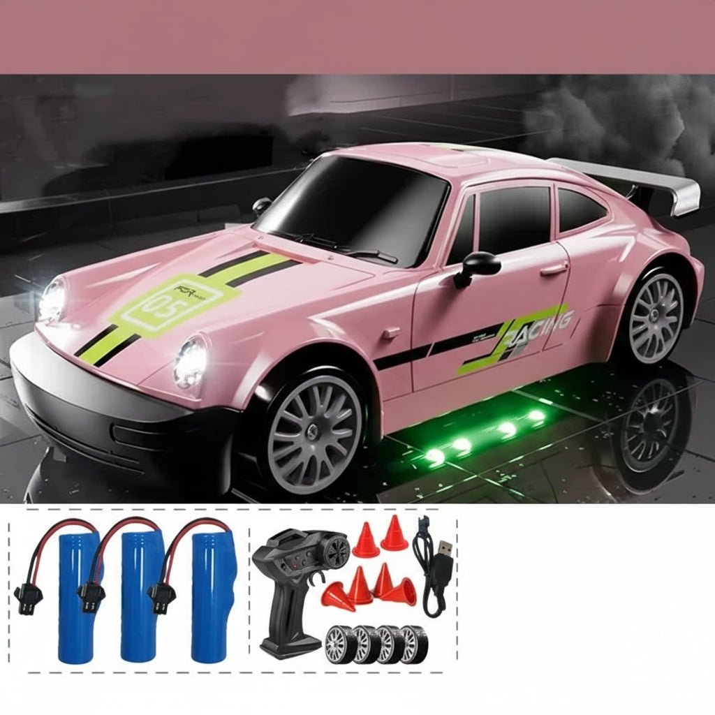 DRIFTRAX – 1:24 Hochgeschwindigkeits-4WD-RC-Driftwagen mit LED-Beleuchtung und Doppelreifen 12