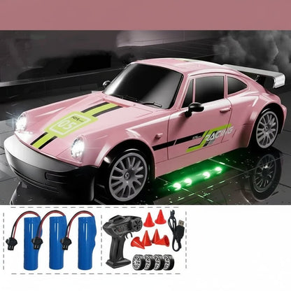 DRIFTRAX – 1:24 Hochgeschwindigkeits-4WD-RC-Driftwagen mit LED-Beleuchtung und Doppelreifen 12
